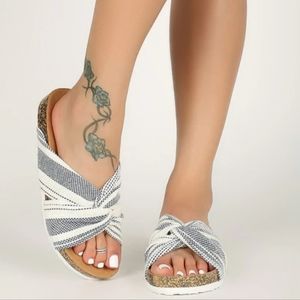 Qupid Twist Knot Open Toe Cork Slide Sandal Size 8